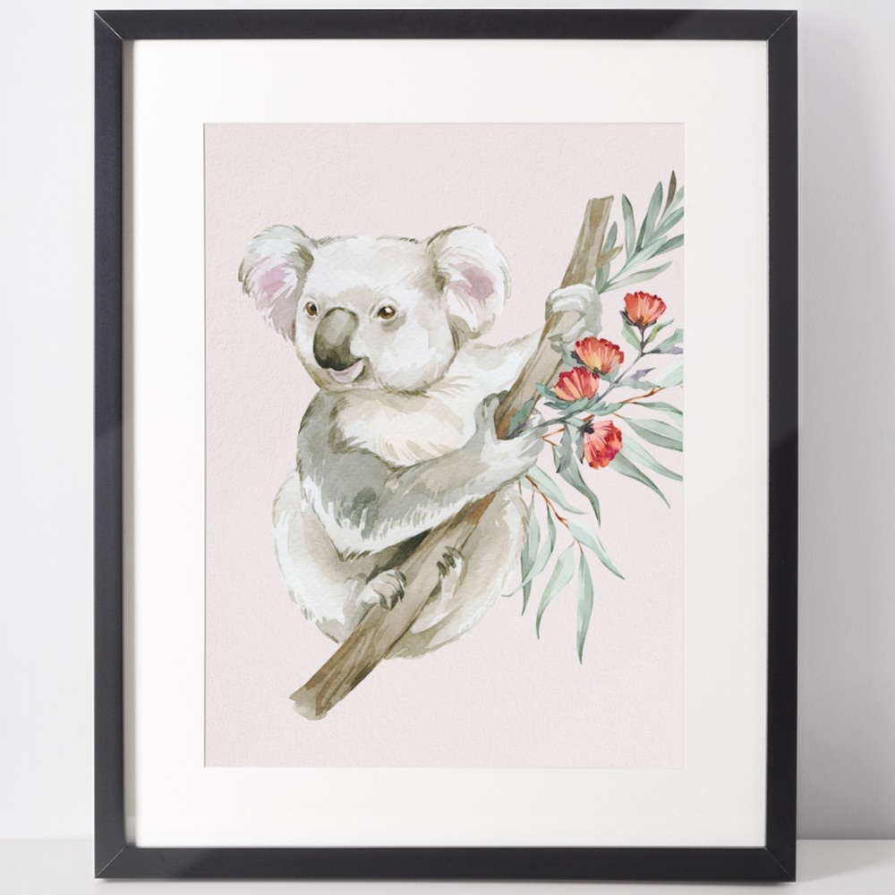 Watercolor Floral Koala Illustration Wall Art Print Poster Unframed - Picture 2 of 10